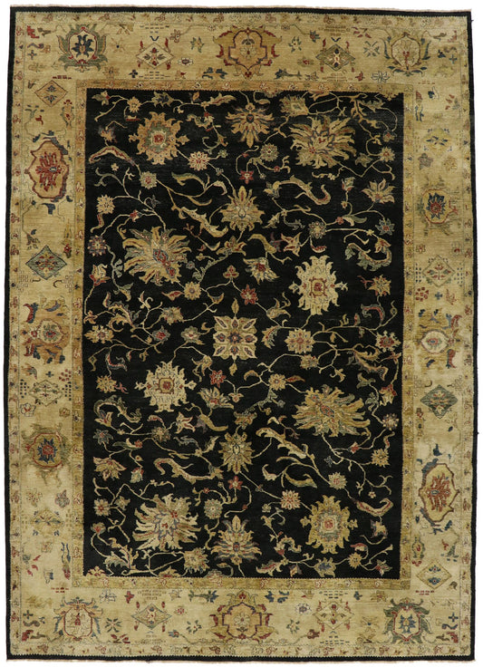 10 x 14 Vintage Black Pakistani Tabriz Rug 77413