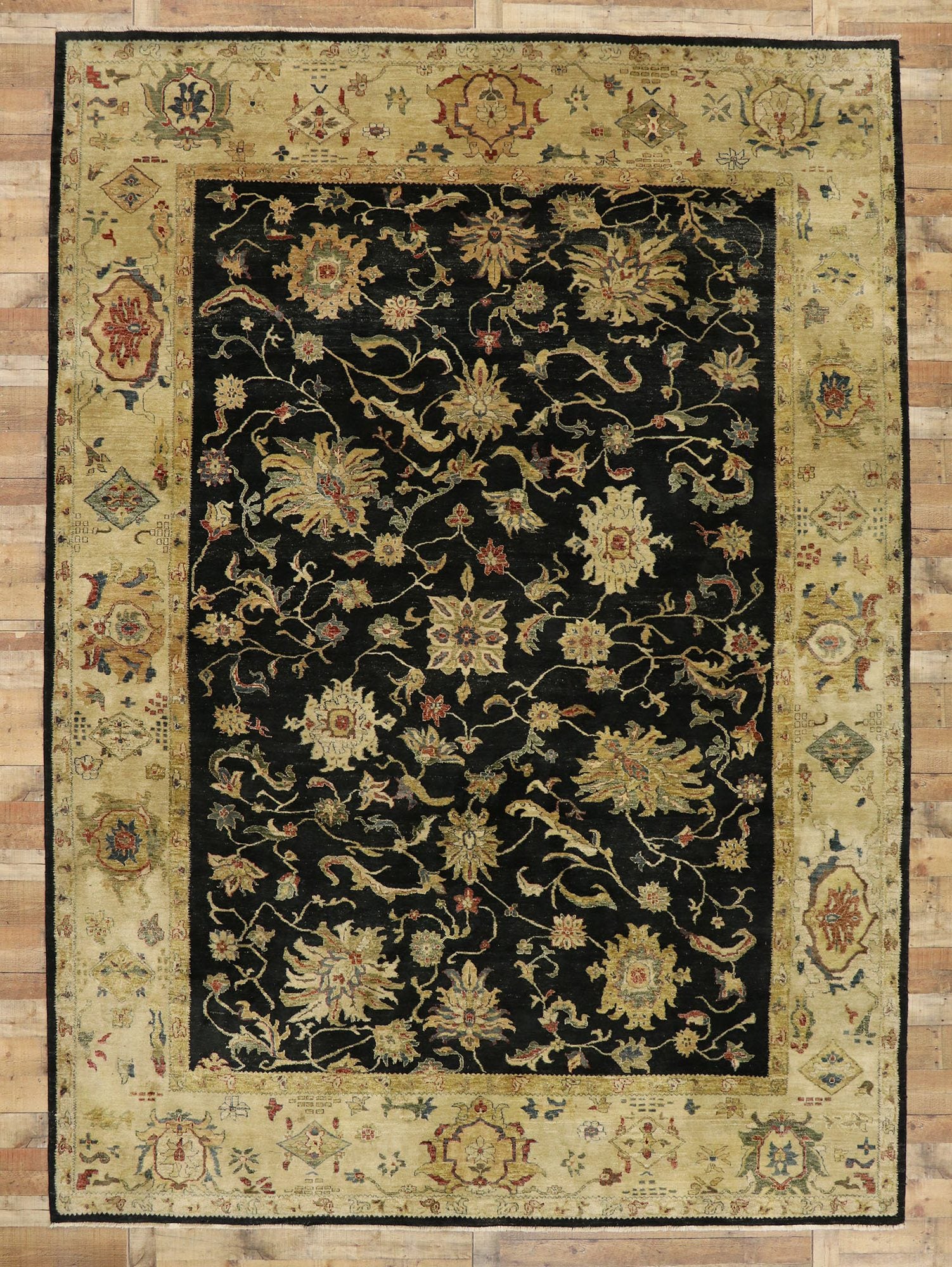 10 x 14 Vintage Black Pakistani Tabriz Rug 77413