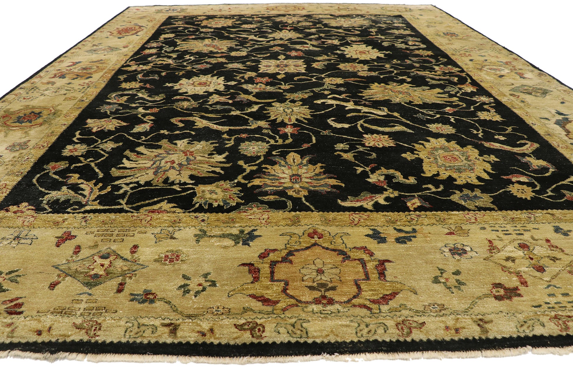 10 x 14 Vintage Black Pakistani Tabriz Rug 77413
