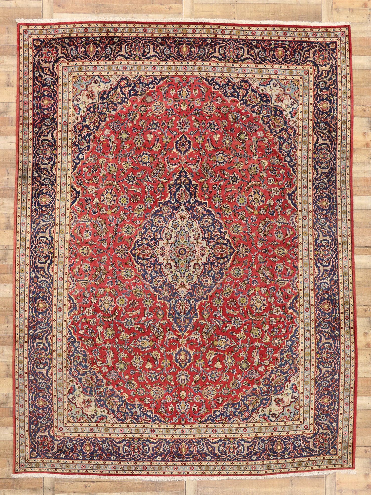 10 x 13 Vintage Persian Kashan Rug 77420