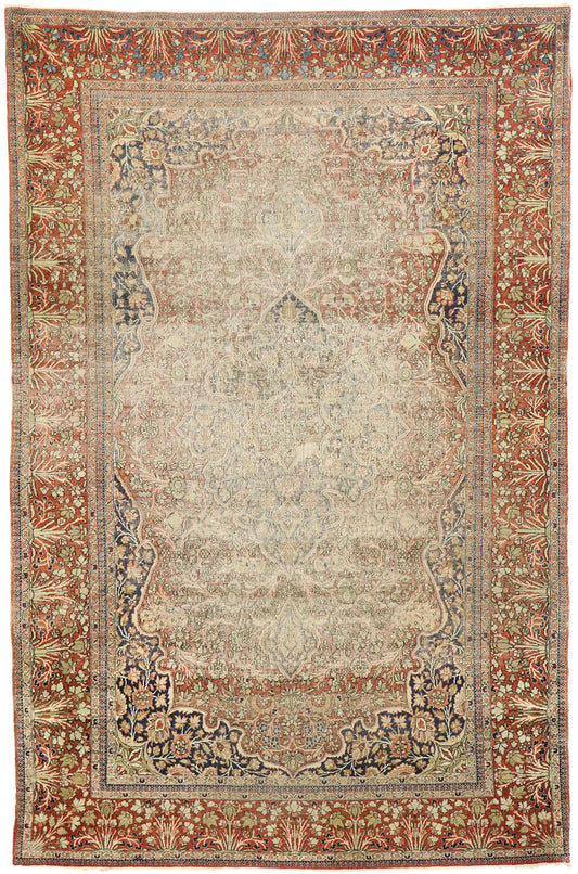 4 x 7 Antique Persian Mohtesham Kashan Rug 77444