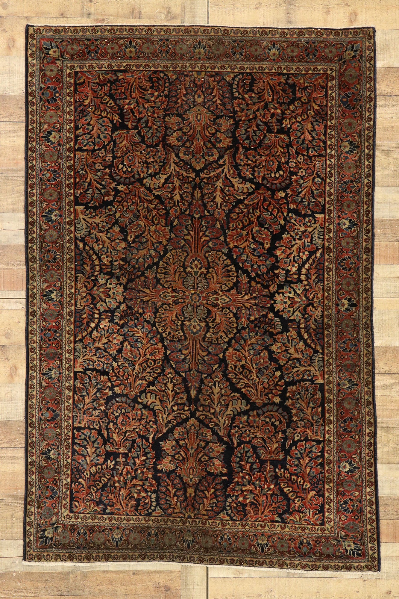 4 x 6 Antique Persian Mohajeran Sarouk Rug 77460