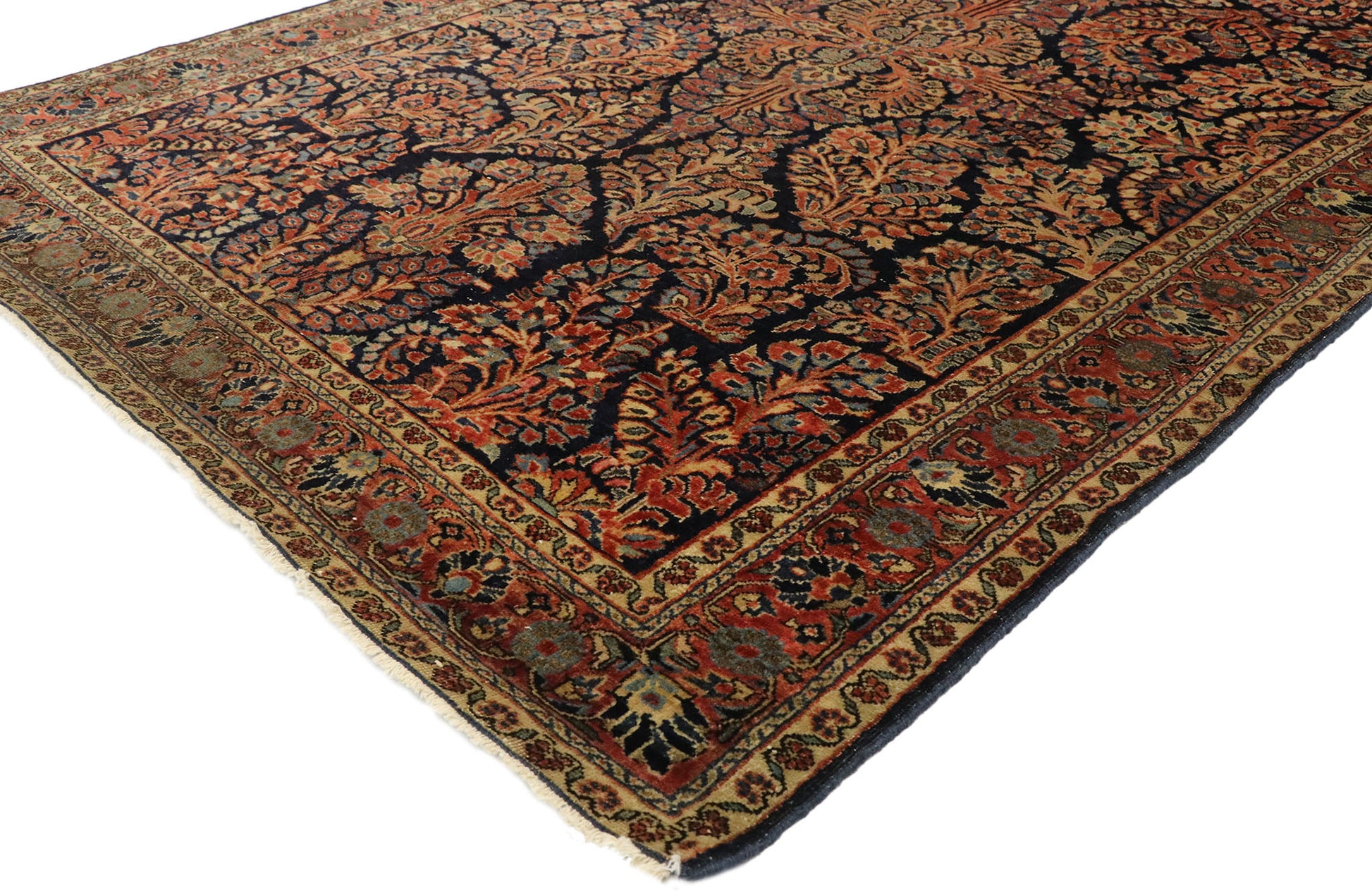 4 x 6 Antique Persian Mohajeran Sarouk Rug 77460