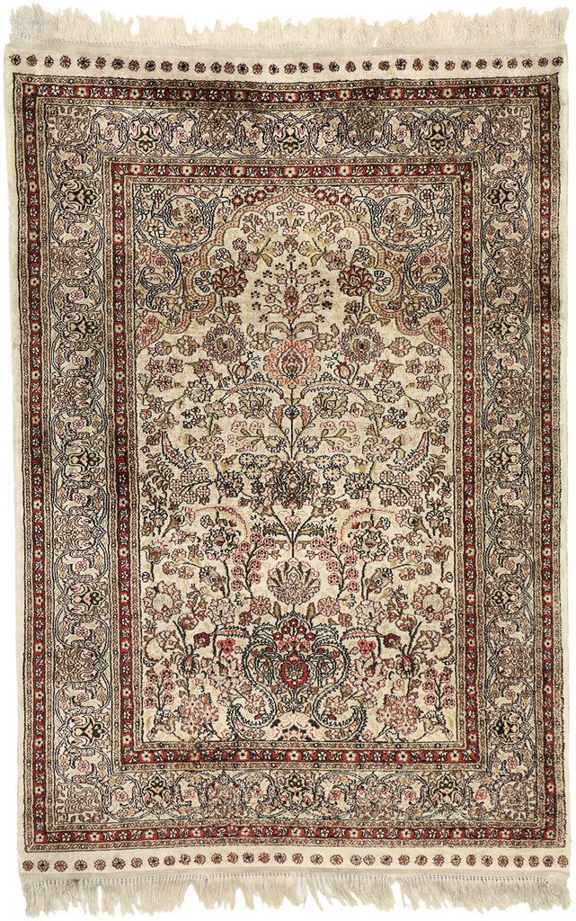 3 x 4 Vintage Turkish Silk Hereke Prayer Rug 77476
