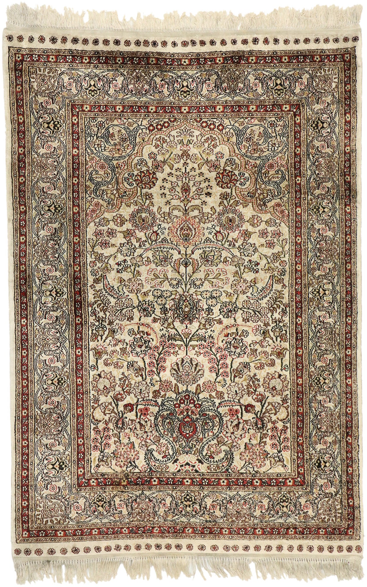 3 x 4 Vintage Turkish Silk Hereke Prayer Rug 77476