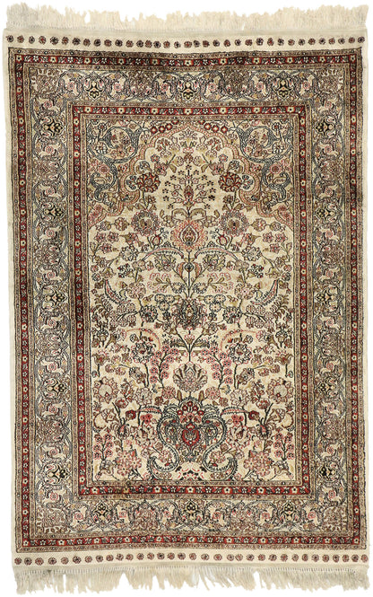 3 x 4 Vintage Turkish Silk Hereke Prayer Rug 77476