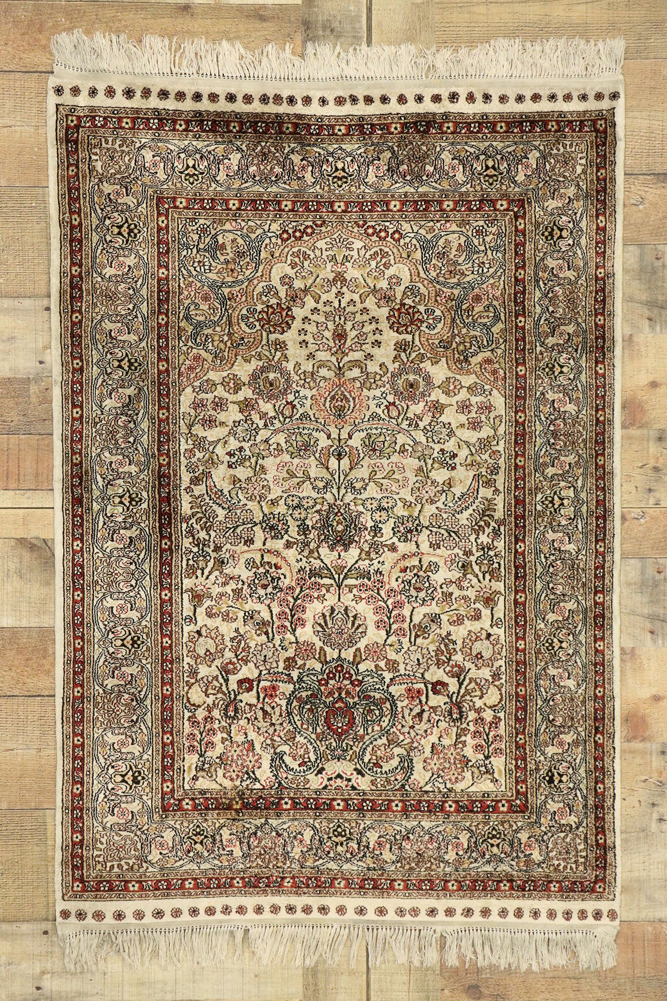 3 x 4 Vintage Turkish Silk Hereke Prayer Rug 77476