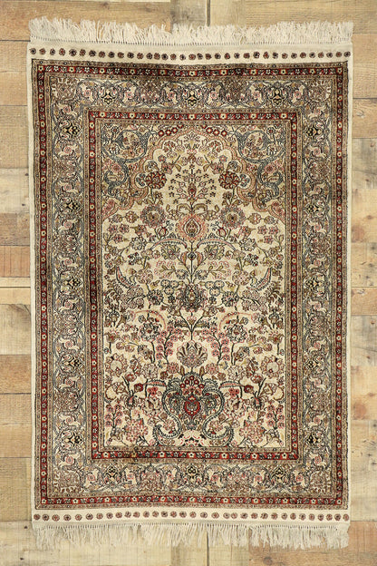 3 x 4 Vintage Turkish Silk Hereke Prayer Rug 77476