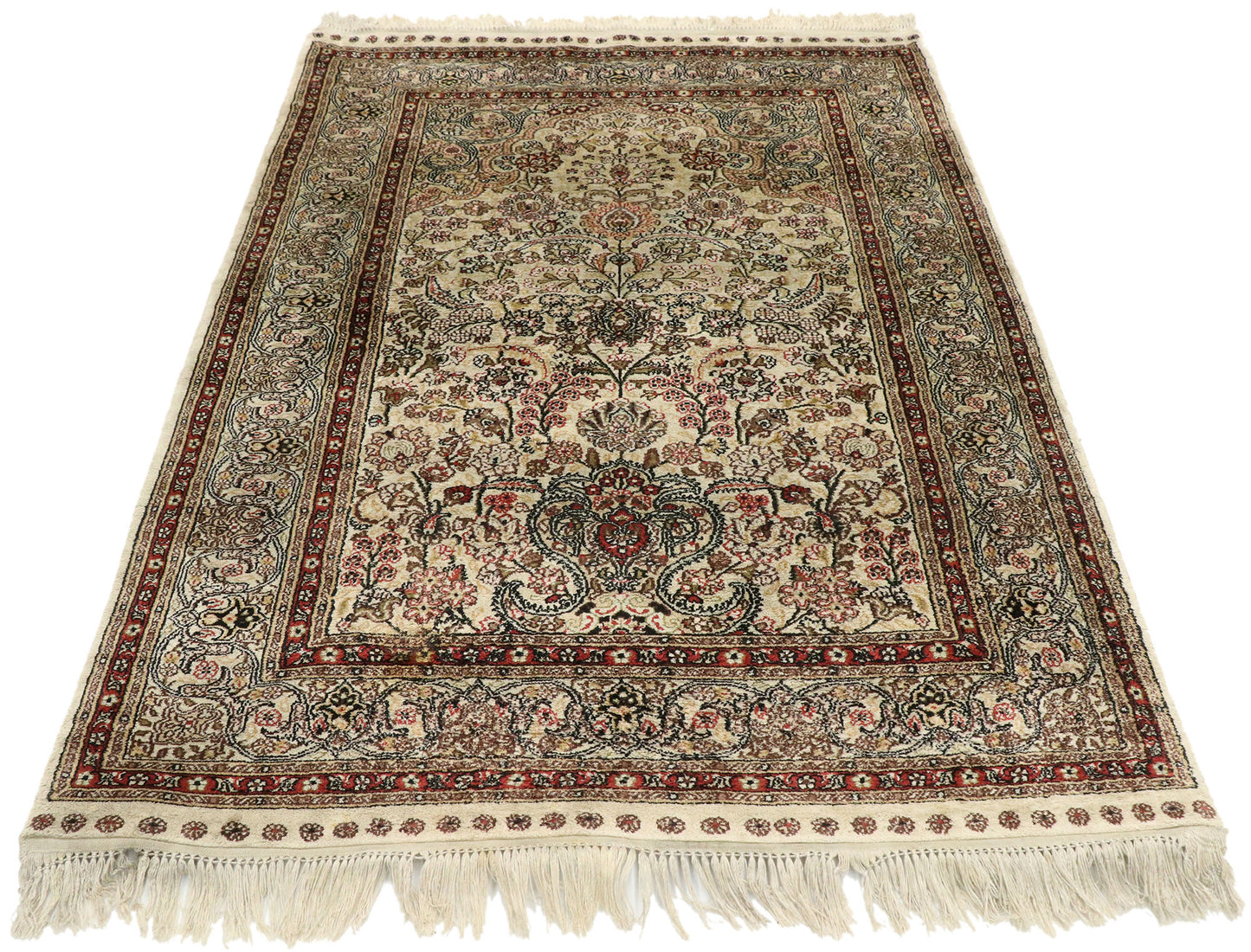 3 x 4 Vintage Turkish Silk Hereke Prayer Rug 77476