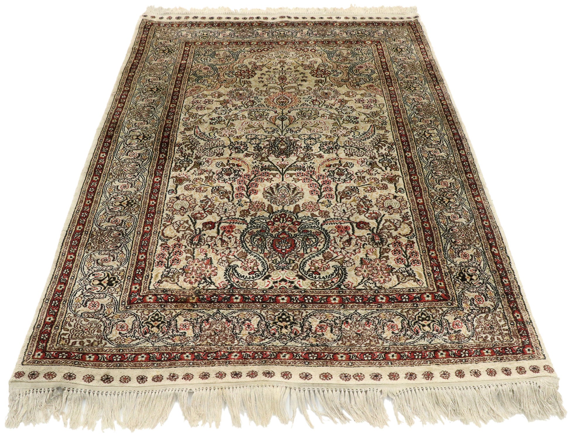 3 x 4 Vintage Turkish Silk Hereke Prayer Rug 77476