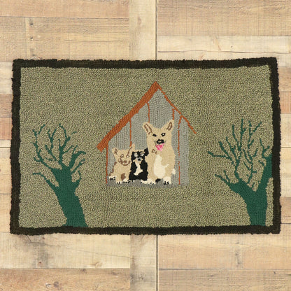 2 x 3 Vintage American Hooked Rug 77486
