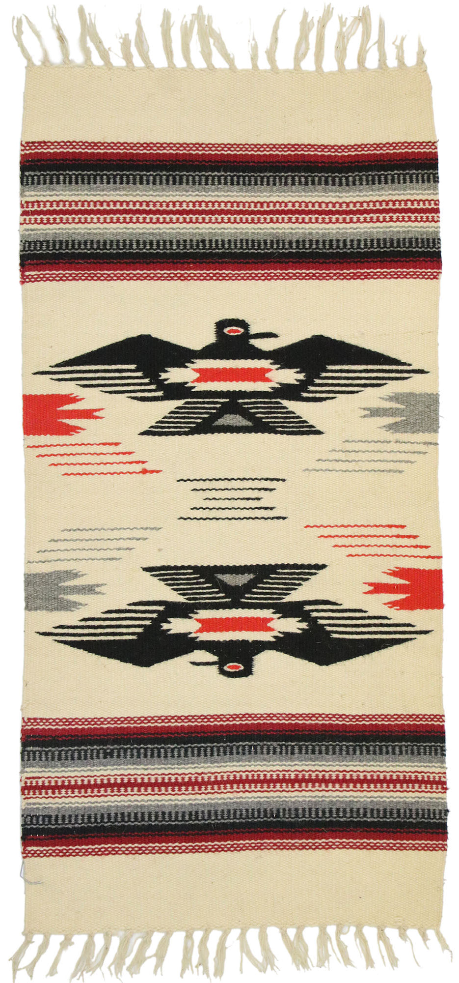 1 x 3 Vintage Mexican Blanket Kilim Rug 77488