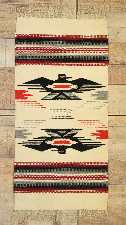 1 x 3 Vintage Mexican Blanket Kilim Rug 77488