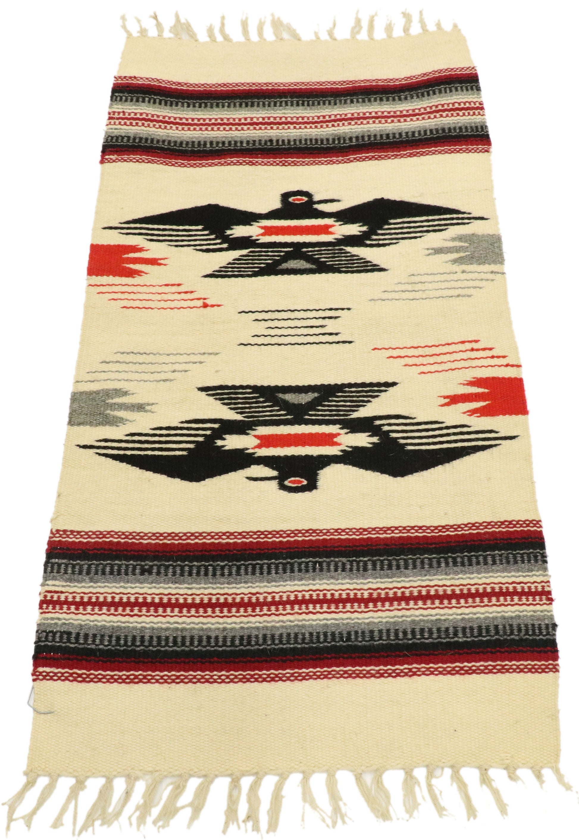 1 x 3 Vintage Mexican Blanket Kilim Rug 77488