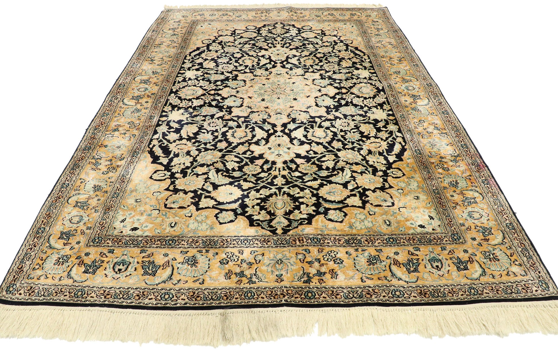 4 x 6 Vintage Persian Qum Silk Rug 77505