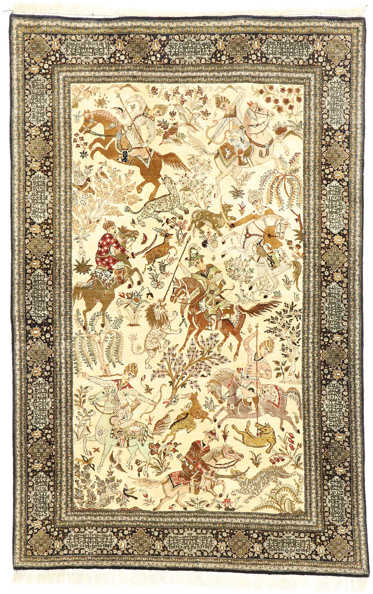 5 x 7 Vintage Persian Qum Hunting Rug 77512