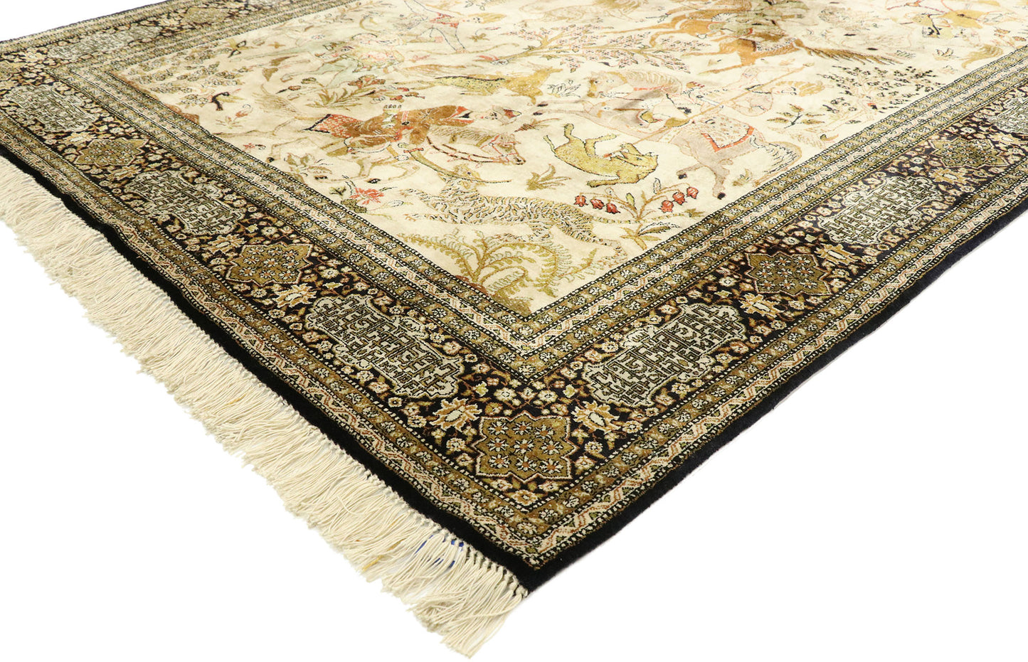 5 x 7 Vintage Persian Qum Hunting Rug 77512