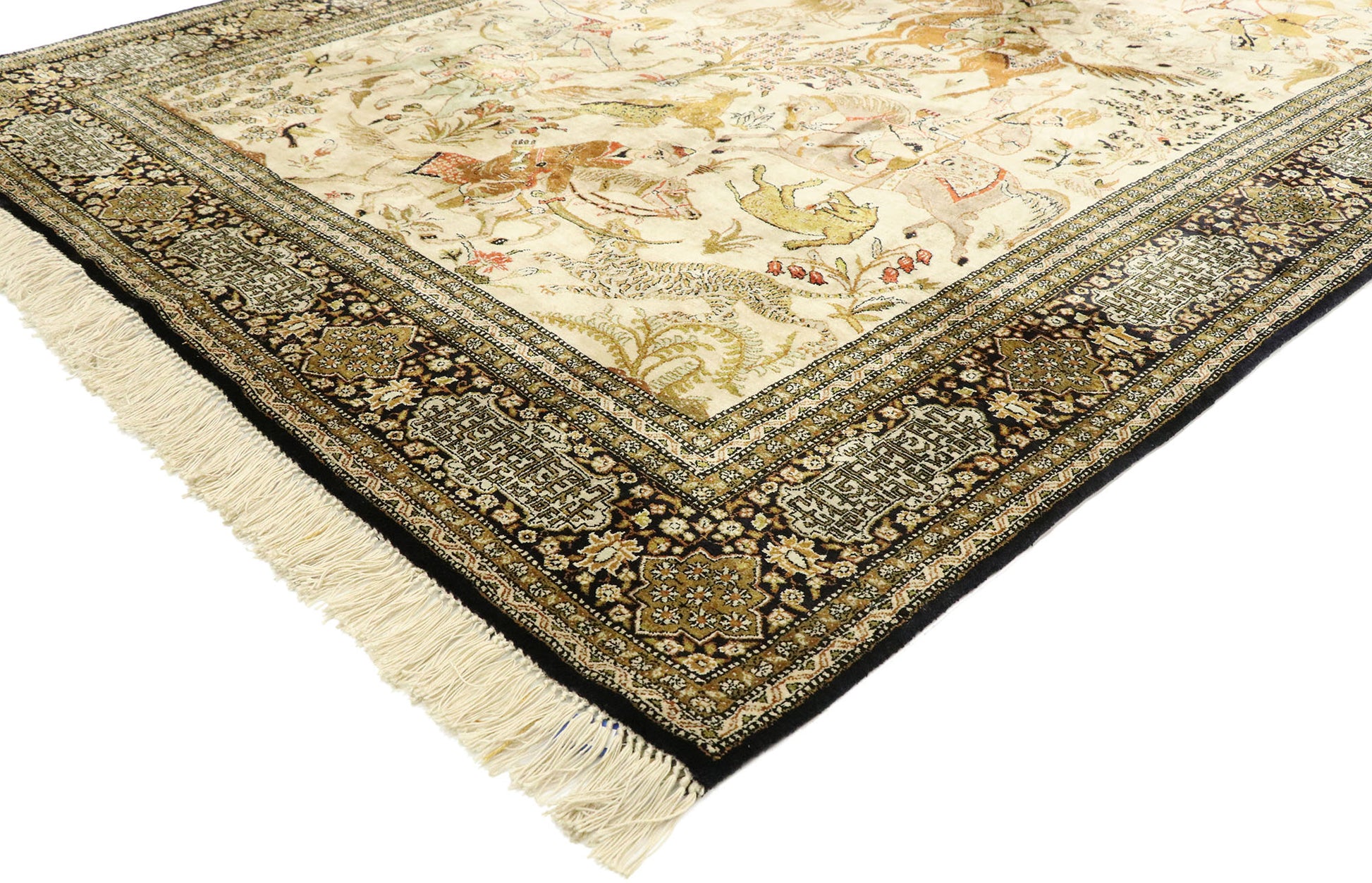5 x 7 Vintage Persian Qum Hunting Rug 77512