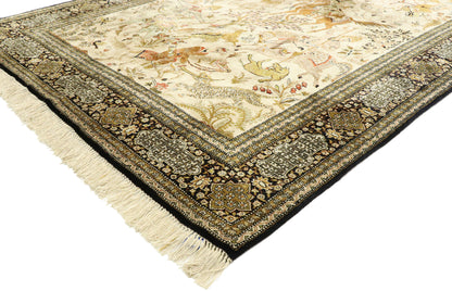 5 x 7 Vintage Persian Qum Hunting Rug 77512