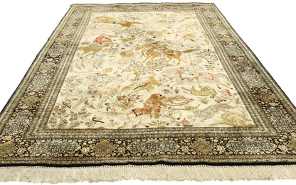 5 x 7 Vintage Persian Qum Hunting Rug 77512