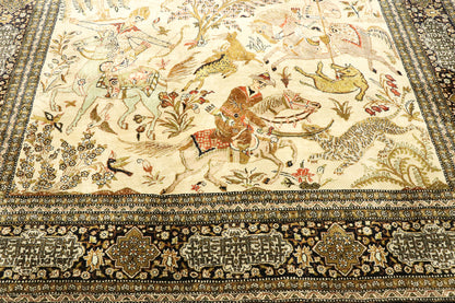 5 x 7 Vintage Persian Qum Hunting Rug 77512