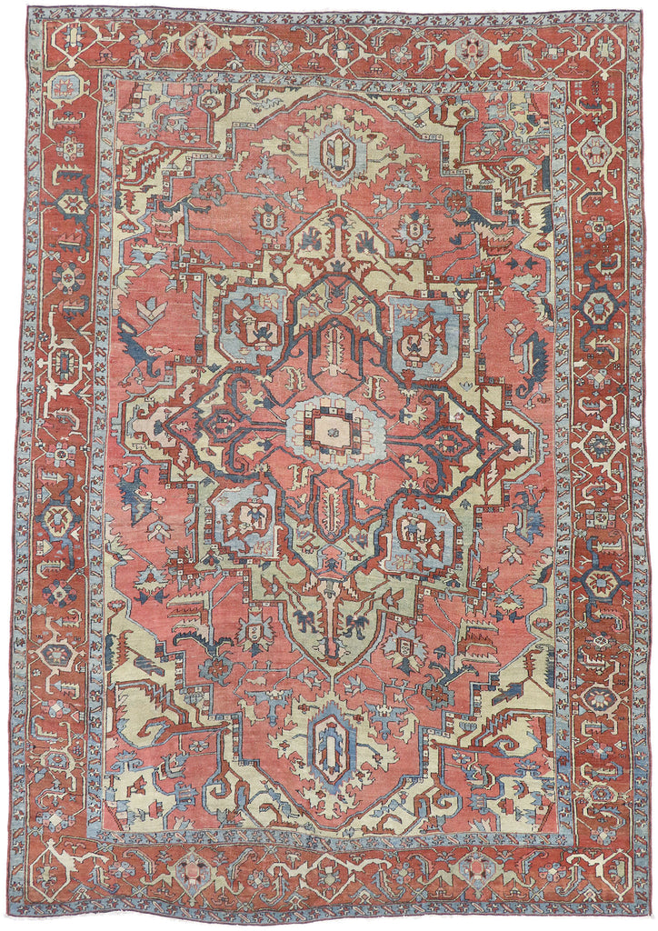 9 x 12 Antique Persian Serapi Rug 77539