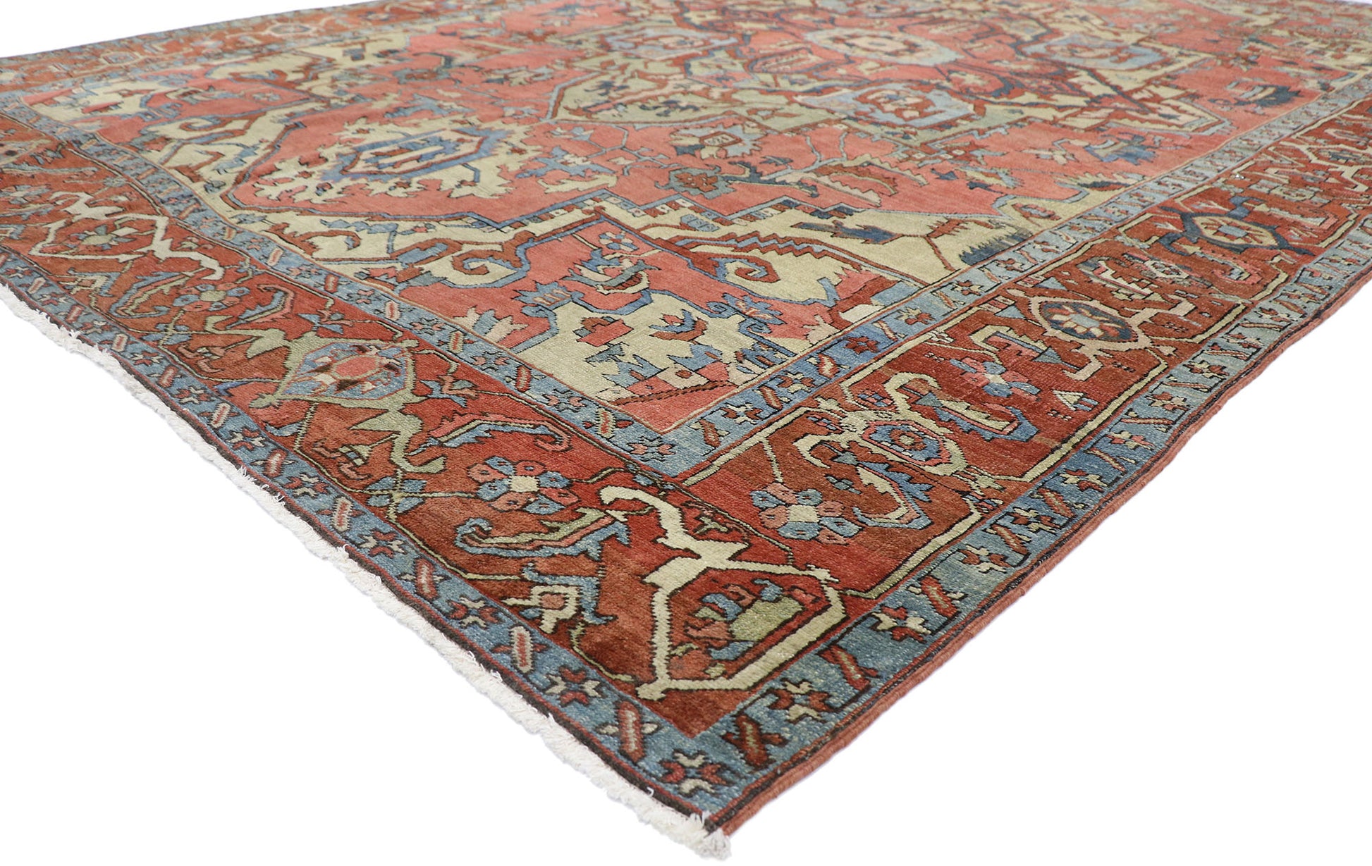 9 x 12 Antique Persian Serapi Rug 77539