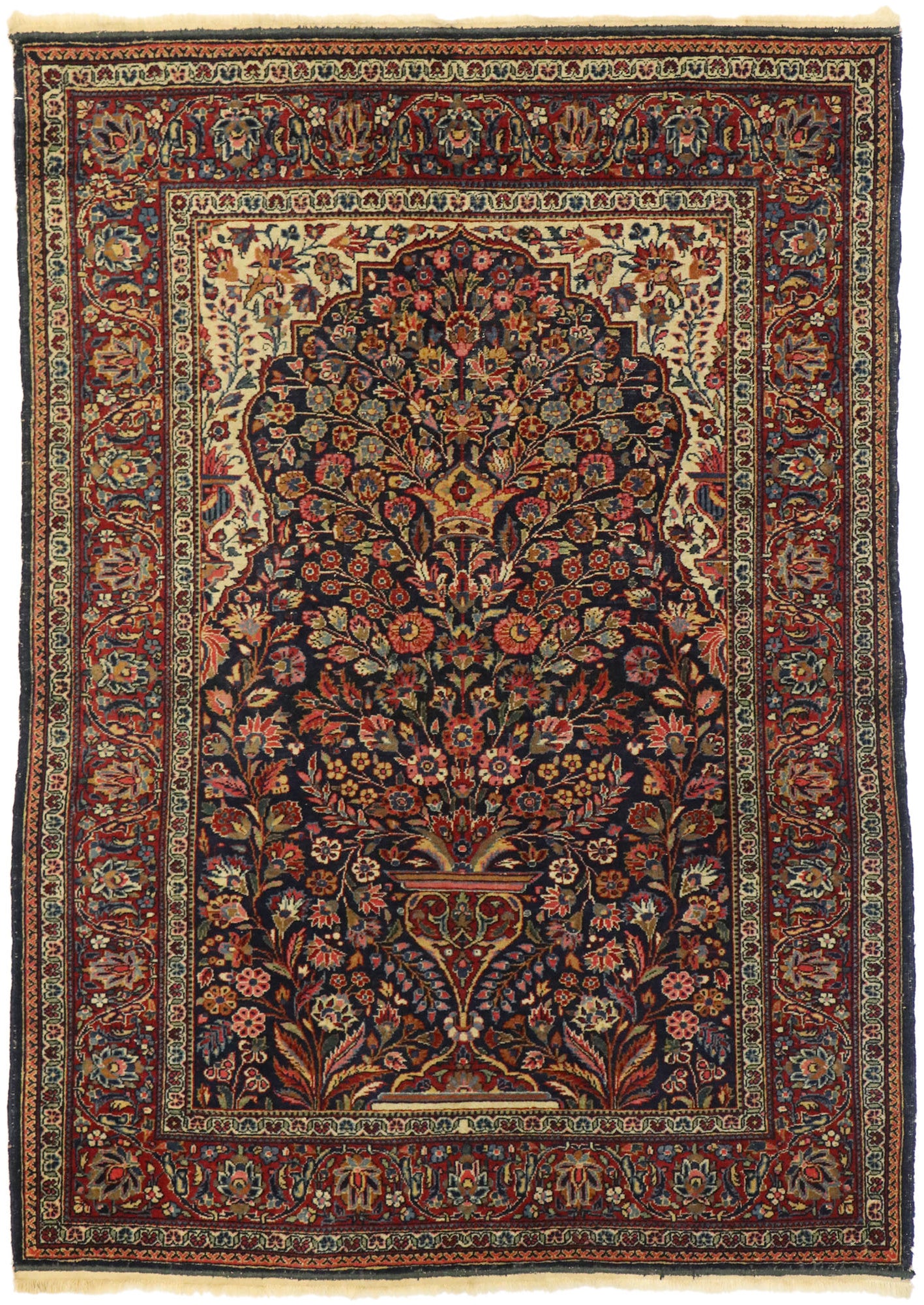 4 x 5 Antique Persian Kashan Vase Prayer Rug 77549