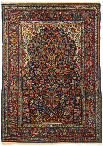 4 x 5 Antique Persian Kashan Vase Prayer Rug 77549