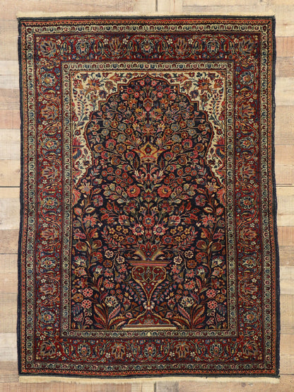 4 x 5 Antique Persian Kashan Vase Prayer Rug 77549