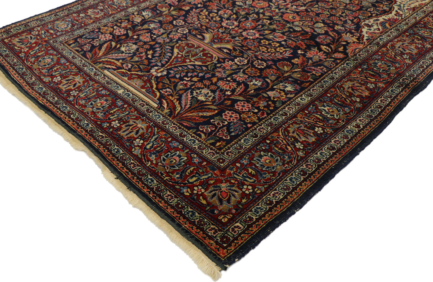 4 x 5 Antique Persian Kashan Vase Prayer Rug 77549