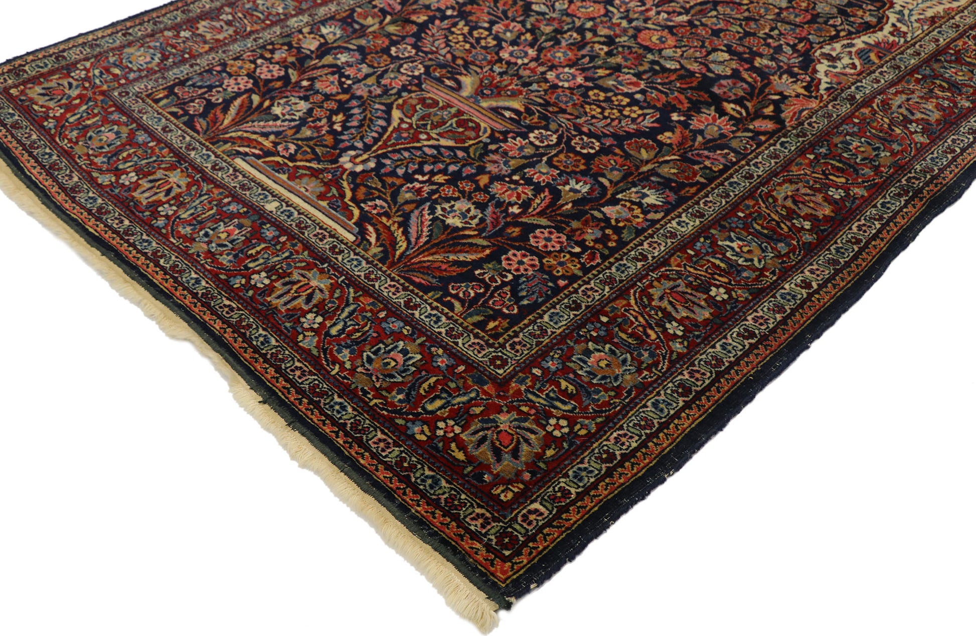 4 x 5 Antique Persian Kashan Vase Prayer Rug 77549