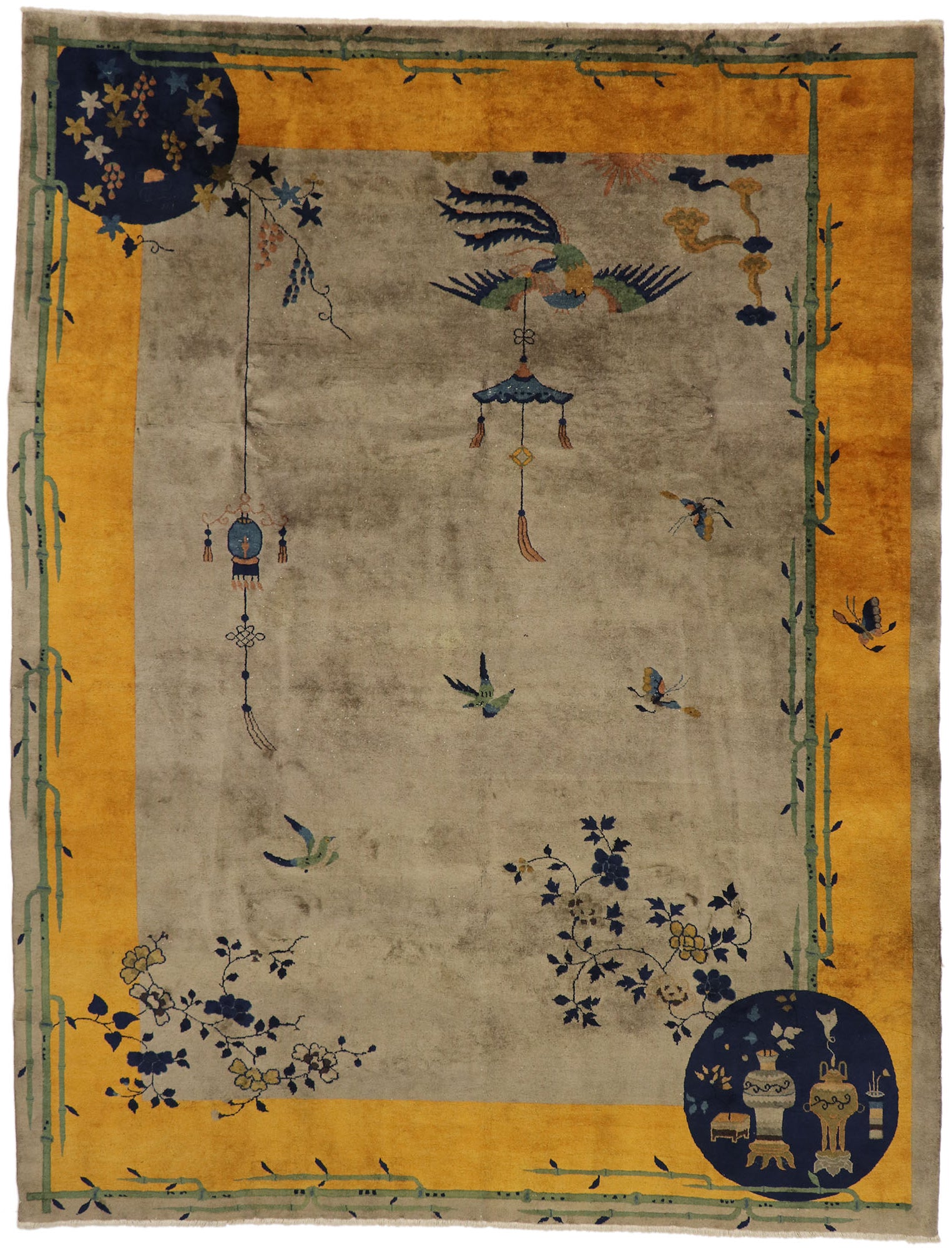 9 x 12 Antique Chinese Art Deco Pictorial Rug 77551