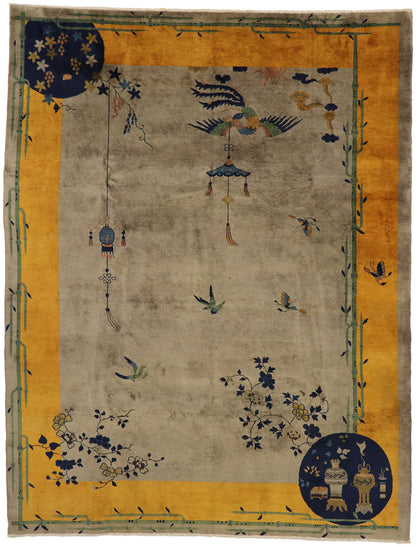 9 x 12 Antique Chinese Art Deco Pictorial Rug 77551