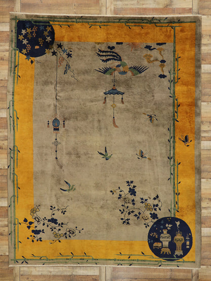 9 x 12 Antique Chinese Art Deco Pictorial Rug 77551