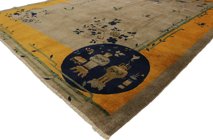 9 x 12 Antique Chinese Art Deco Pictorial Rug 77551