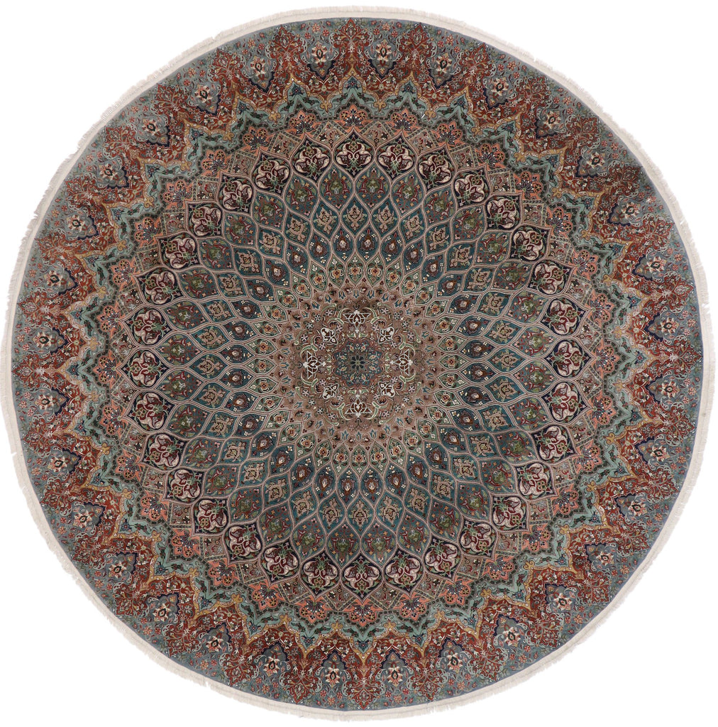 10 x 10 Vintage Persian Tabriz Round Rug 77558