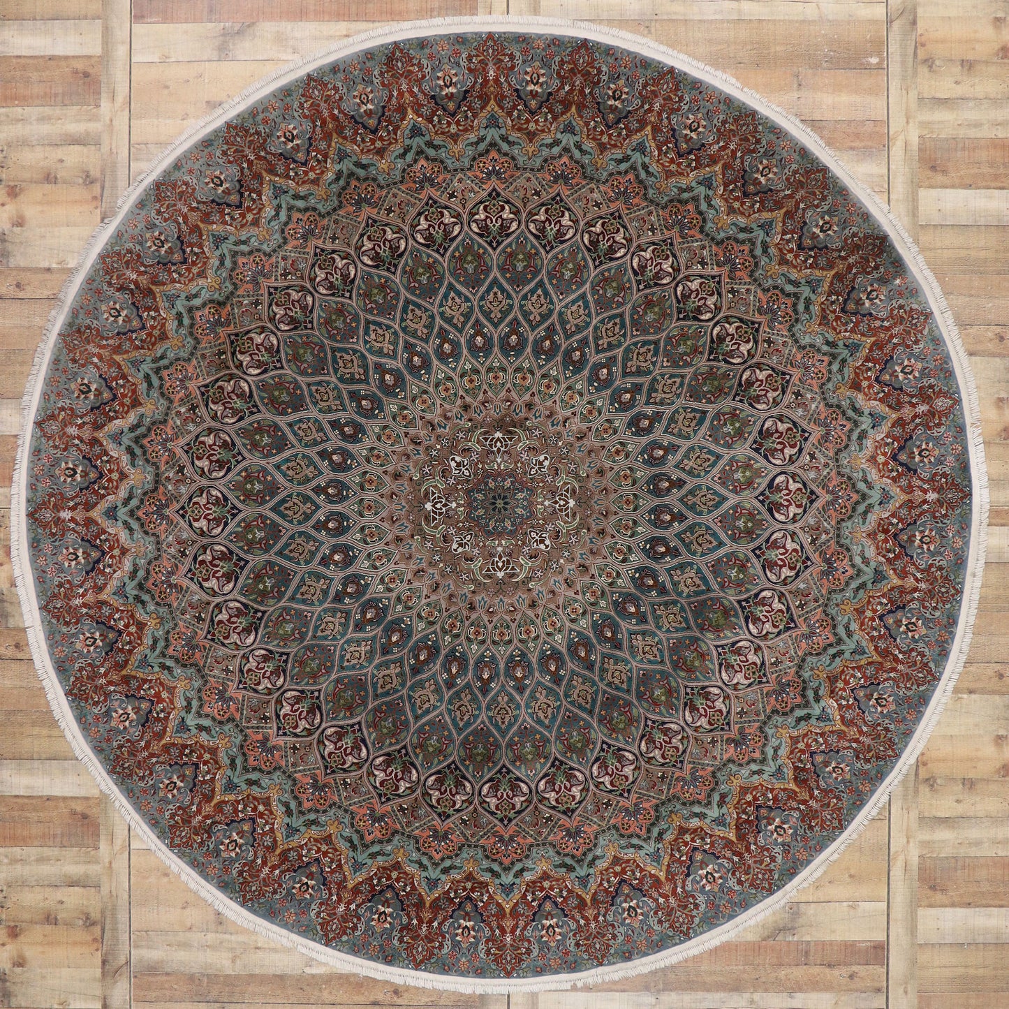 10 x 10 Vintage Persian Tabriz Round Rug 77558