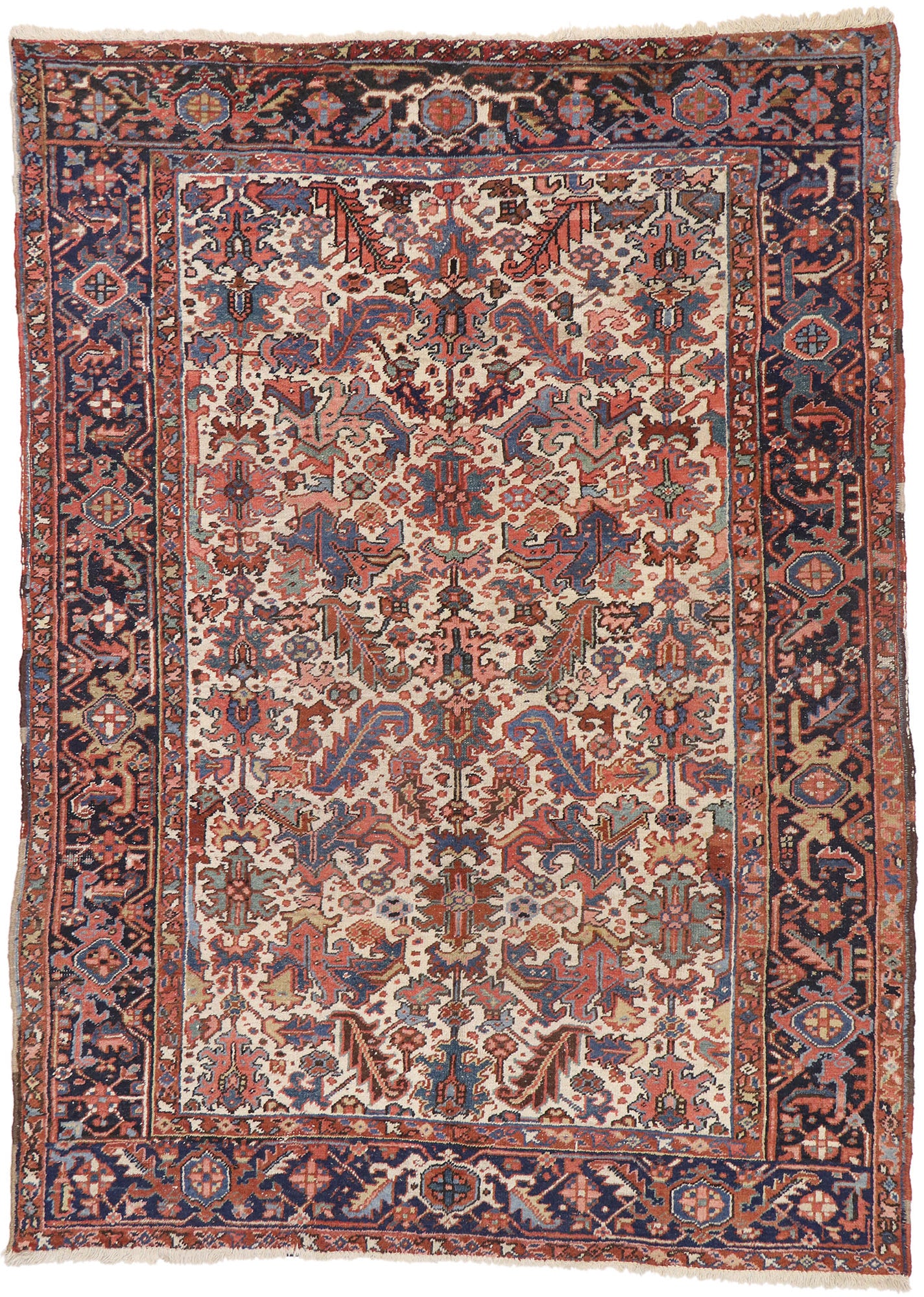 7 x 10 Antique Persian Heriz Dragon Rug 77559