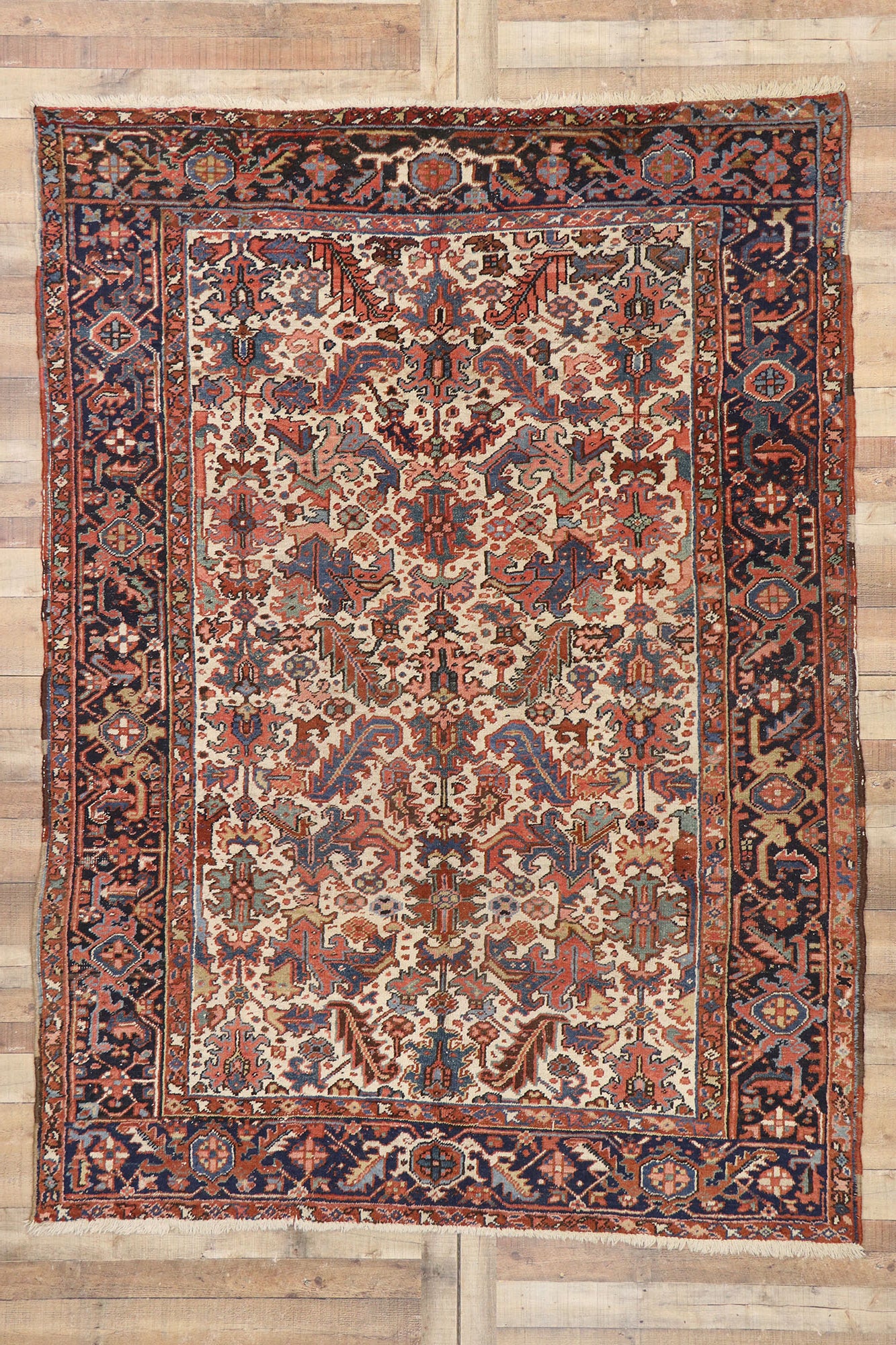 7 x 10 Antique Persian Heriz Dragon Rug 77559