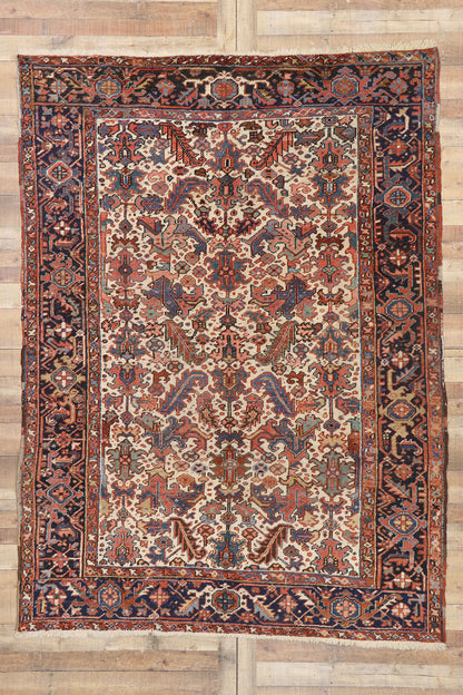 7 x 10 Antique Persian Heriz Dragon Rug 77559