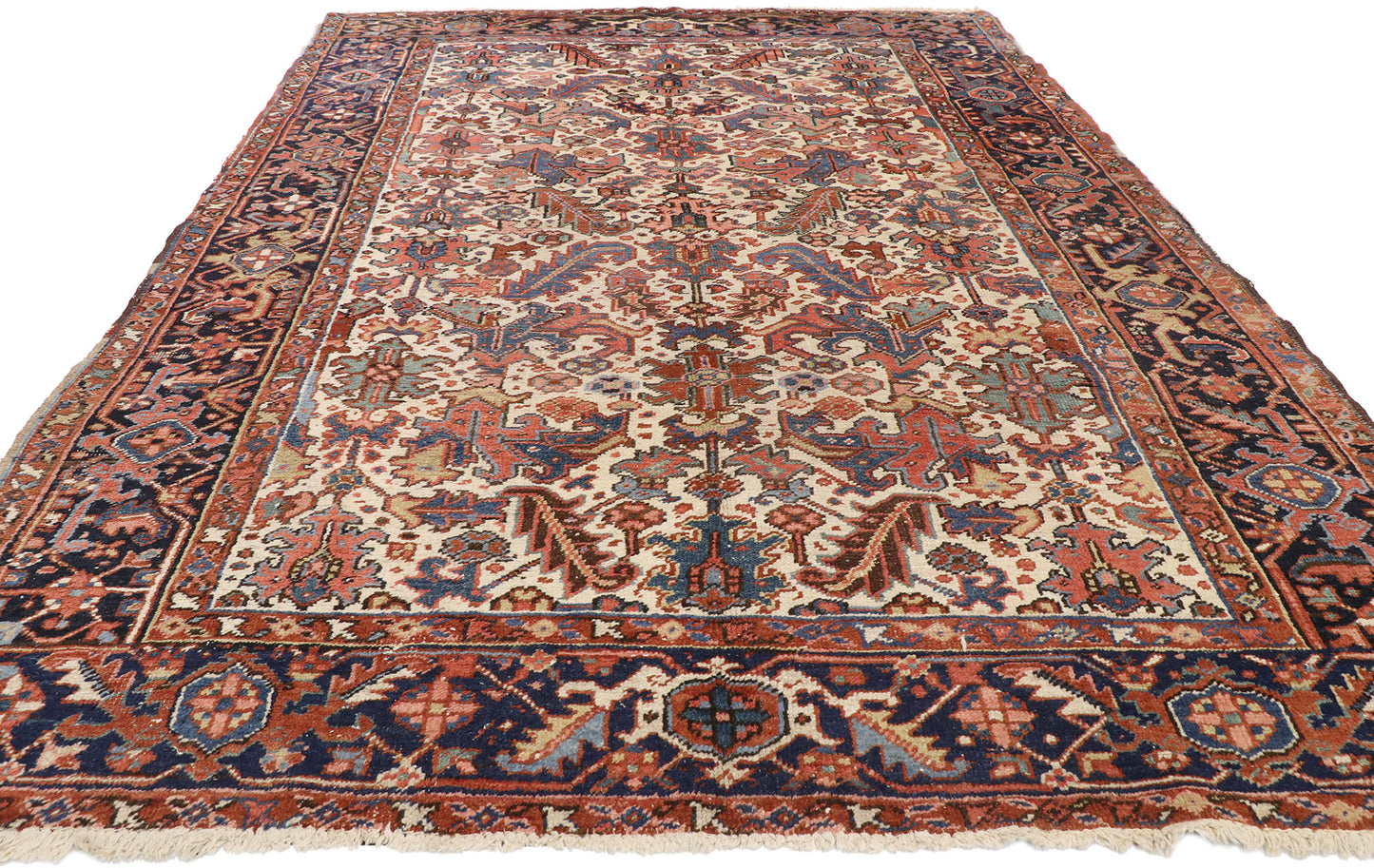 7 x 10 Antique Persian Heriz Dragon Rug 77559