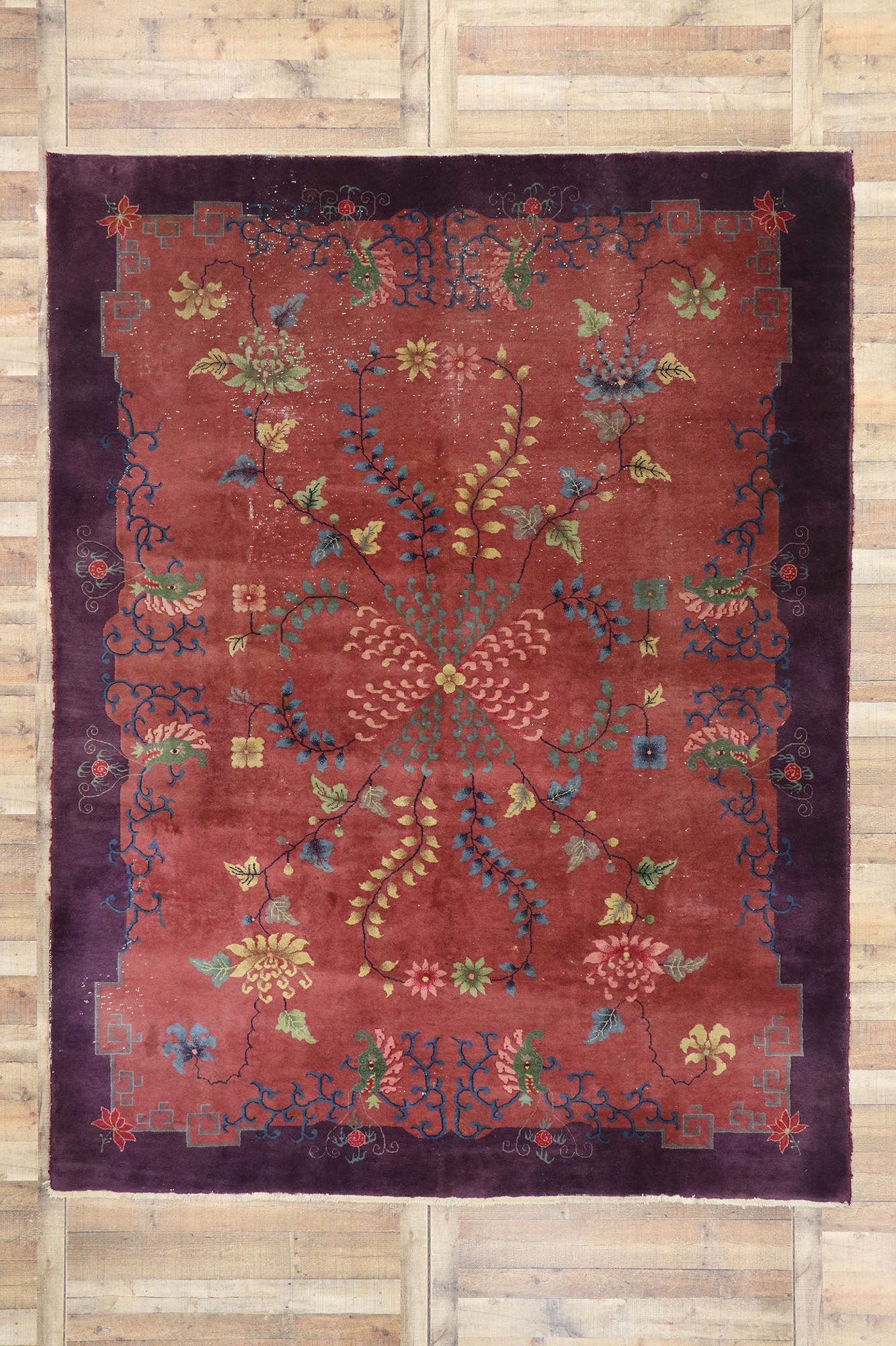9 x 11 Antique Chinese Art Deco Rug 77582