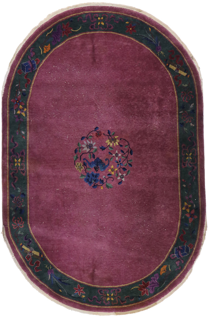 6 x 9 Antique Chinese Art Deco Oval Rug 77618