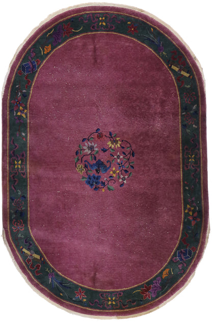 6 x 9 Antique Chinese Art Deco Oval Rug 77618