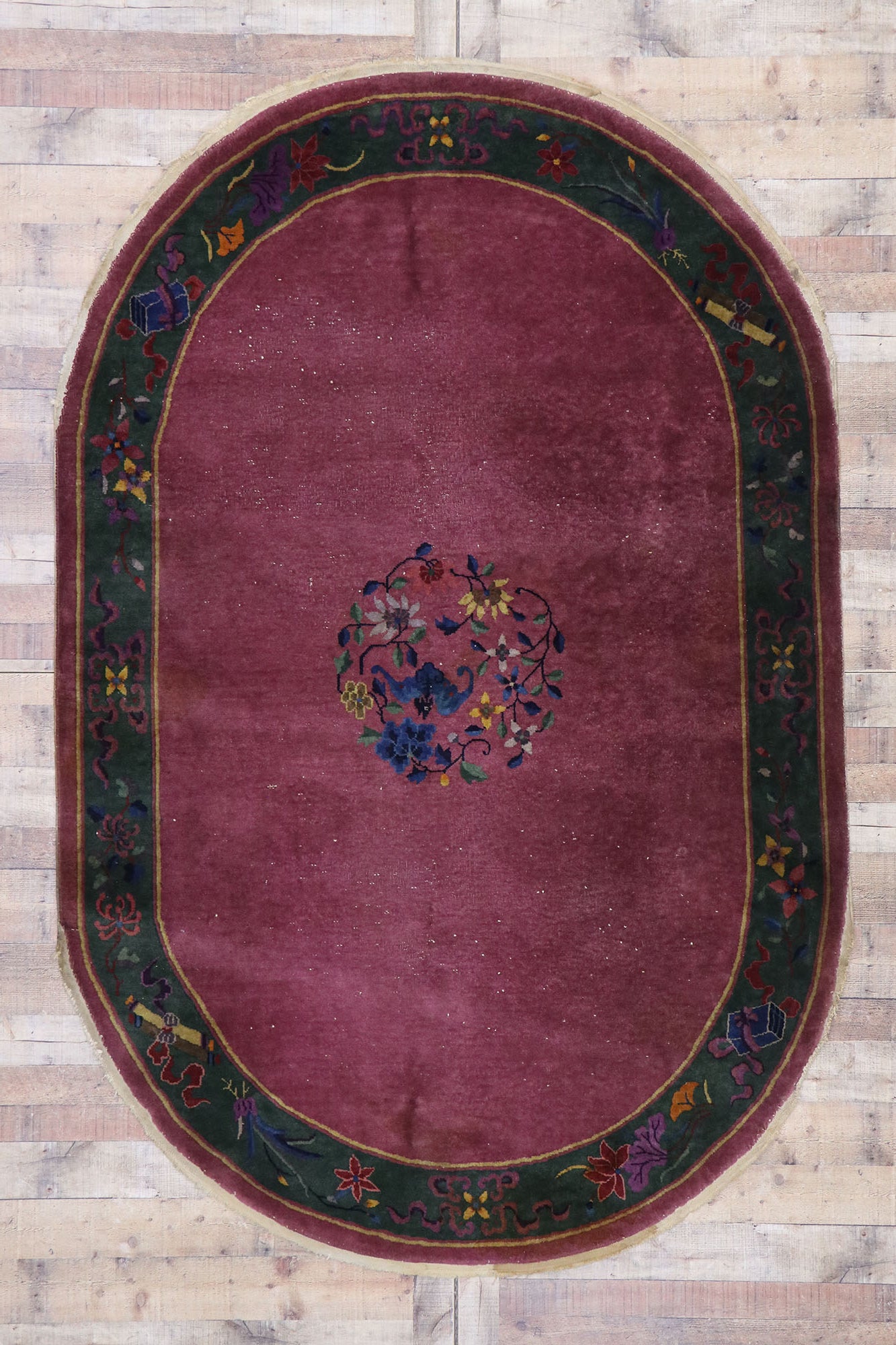 6 x 9 Antique Chinese Art Deco Oval Rug 77618