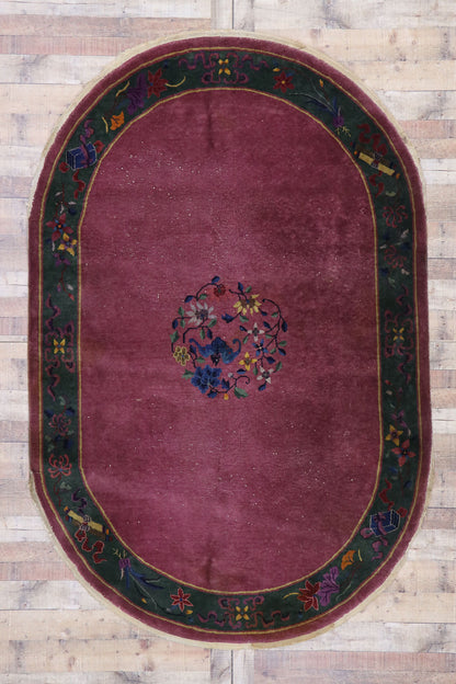 6 x 9 Antique Chinese Art Deco Oval Rug 77618