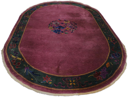 6 x 9 Antique Chinese Art Deco Oval Rug 77618