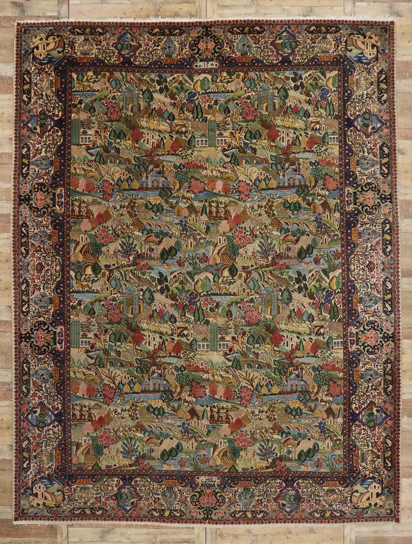 11 x 15 Antique Persian Tabriz Pictorial Rug 77660