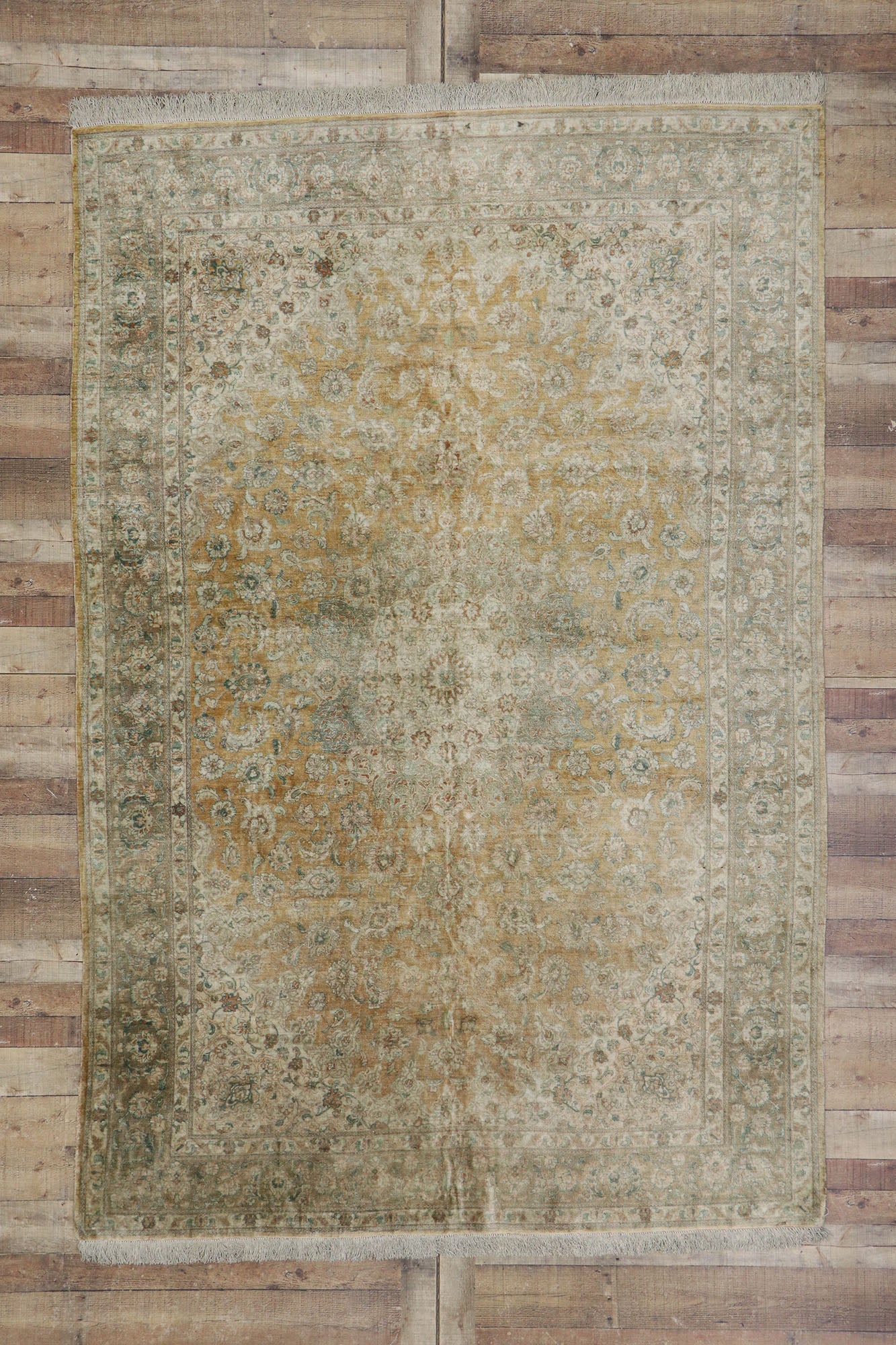 7 x 10 Vintage Persian Silk Qum Rug 77693